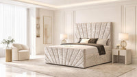Crushed Velvet Champagne - Riviera Fan Luxury Sculpted Ottoman Storage Bed