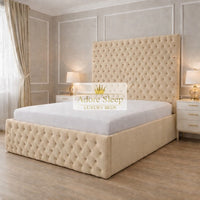 Naples Beige - Sovereign Élan Luxury Upholstered Bed – Deep Button-Tufted Headboard & Padded Statement Frame