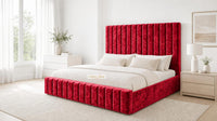 Crushed Velvet Red - Carlton Channel Luxury Ottoman Storage Bed