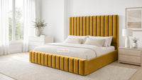 Plush Velvet Mustard Gold - Carlton Channel Luxury Ottoman Storage Bed