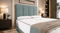 Plush Velvet Duck Egg - Kensington Grande Luxury Divan Bed – Premium Upholstered Bed Frame with Tall Vertical Panel Headboard