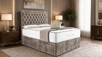 Crushed Velvet Mink - Regency Chesterfield Luxe Divan Bed with Storage – Deep Buttoned Upholstered Bed Frame