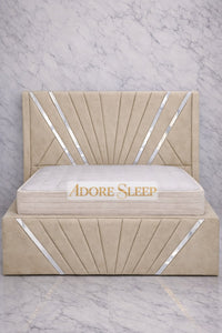Naples Beige - Bat Radiance Luxury Panel Bed Frame with Silver Strip – Upholstered