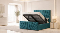 Plush Velvet Teal - Riviera Fan Luxury Sculpted Ottoman Storage Bed