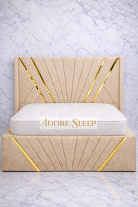 Naples Sand - Bat Luxury Panel Bed Frame with Gold Strip – Upholstered