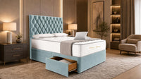 Plush Velvet Duck Egg - Regency Diamond Luxury Divan Bed – Deep Button-Tufted Headboard with Premium Upholstered Frame & Storage