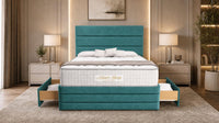Plush Velvet Teal - Monaco Luxe Luxury Divan Bed – Premium Upholstered Panelled Headboard with Storage
