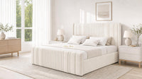 Naples Cream - Savoy Ribbed Luxury Ottoman Storage Bed