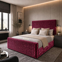 Crushed Velvet Aubergine - Mayfair Flute Luxury Ribbed Upholstered Bed Frame