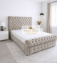 Crushed Velvet Champagne - Kensington Royale Luxury Chesterfield Upholstered Bed Frame