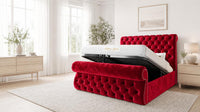 Crushed Velvet Red - Windsor Chesterfield Luxury Scroll Bed Frame