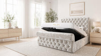 Crushed Velvet Cream - Windsor Chesterfield Luxury Scroll Bed Frame
