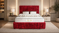 Crushed Velvet Red - Dorchester Luxury Scalloped Panel Bed – Premium Upholstered Bed Frame with Statement Headboard