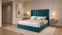 Plush Velvet Teal - Chelsea Luxury Channel Panel Bed – Premium Upholstered Bed Frame with Statement Headboard