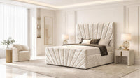 Crushed Velvet Cream - Riviera Fan Luxury Sculpted Ottoman Storage Bed
