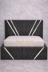 Naples Charcoal - Bat Radiance Luxury Panel Bed Frame with Silver Strip – Upholstered