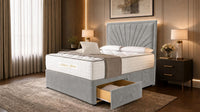Plush Velvet Steel - Aurelia Luxury Sunburst Divan Bed – Designer Upholstered Bed Frame