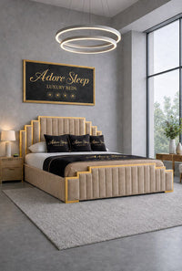 Plush Velvet Beige - Imperial Elan Luxury Art Deco Upholstered Bed Frame