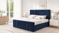 Plush Velvet Sapphire - Savoy Ribbed Luxury Ottoman Storage Bed