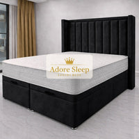 Naples Black - Grand Elysee Luxury Panelled Upholstered Bed Frame with Divan Ottoman Storage