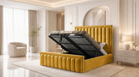 Plush Velvet Mustard Gold - Buckingham Tailored Luxury Panelled Ottoman Storage Bed