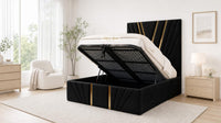 Plush Velvet Black - Monaco V-Line Luxury Geometric Ottoman Storage Bed