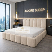 Naples Sand - Savoy Aurelia Luxury Upholstered Bed Frame – Sculpted Panel Statement Bed