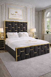 Naples Slate Grey - Sovereign Geometric Upholstered Designer Bed | Luxury Gold Trim Bed Frame