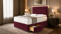 Plush Velvet Maroon - Aurelia Luxury Sunburst Divan Bed – Designer Upholstered Bed Frame