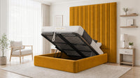 Plush Velvet Mustard Gold - Grosvenor Grand Channel Luxury Ottoman Storage Bed