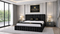 Crushed Velvet Black - Valentina Grande Luxury Channel-Tufted Upholstered Bed Frame
