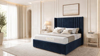 Plush Velvet Sapphire - Harrogate Gallery Luxury Winged Upholstered Bed Frame