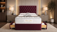 Plush Velvet Maroon - Regency Diamond Luxury Divan Bed – Deep Button-Tufted Headboard with Premium Upholstered Frame & Storage