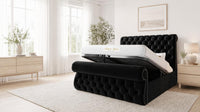 Plush Velvet Black - Windsor Chesterfield Luxury Scroll Bed Frame