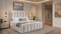 Crushed Velvet Champagne - Belgravia Regent Luxury Panelled Ottoman Storage Bed