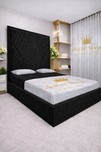 Naples Black - Seraphina Luxe Geometric Upholstered Bed Frame | Luxury Designer Statement Bed