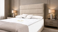 Naples Beige - Monaco Luxe Luxury Divan Bed – Premium Upholstered Panelled Headboard with Storage
