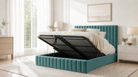 Plush Velvet Teal - Carlton Channel Luxury Ottoman Storage Bed