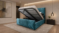 Crushed Velvet Teal - Belgravia Luxury Ottoman Storage Bed – Premium Upholstered Gas Lift Bed Frame