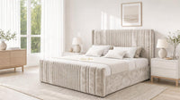 Crushed Velvet Champagne - Savoy Ribbed Luxury Ottoman Storage Bed