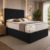 Naples Black - Meridian Abstract Geometry Ottoman Divan Bed | Luxury Hydraulic Storage Bed Frame