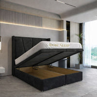 Naples Charcoal - Valençay Flared Sunburst Wingback Bed | Luxury Divan Ottoman Upholstered Bed Frame