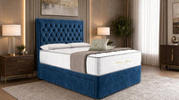 Plush Velvet Sapphire - Regency Chesterfield Luxe Divan Bed with Storage – Deep Buttoned Upholstered Bed Frame