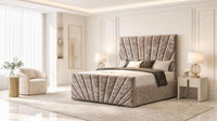 Crushed Velvet Mink - Riviera Fan Luxury Sculpted Ottoman Storage Bed