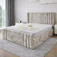 Crushed Velvet Champagne - Astoria Luxe Luxury Vertical Panelled Upholstered Bed Frame