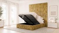Crushed Velvet Gold - Alisha Gold Strip Grandline Luxury Floor-Standing Ottoman Storage Bed