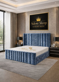 Crushed Velvet Denim Blue - Celestine Luxe Vertical Panel Upholstered Bed Frame