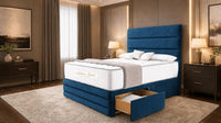 Naples Blue - Monaco Luxe Luxury Divan Bed – Premium Upholstered Panelled Headboard with Storage