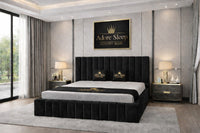 Plush Velvet Black - Valentina Grande Luxury Channel-Tufted Upholstered Bed Frame