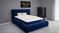 Plush Velvet Sapphire - Aurelia Ambassador Grande Luxury Button-Tufted Upholstered Bed Frame